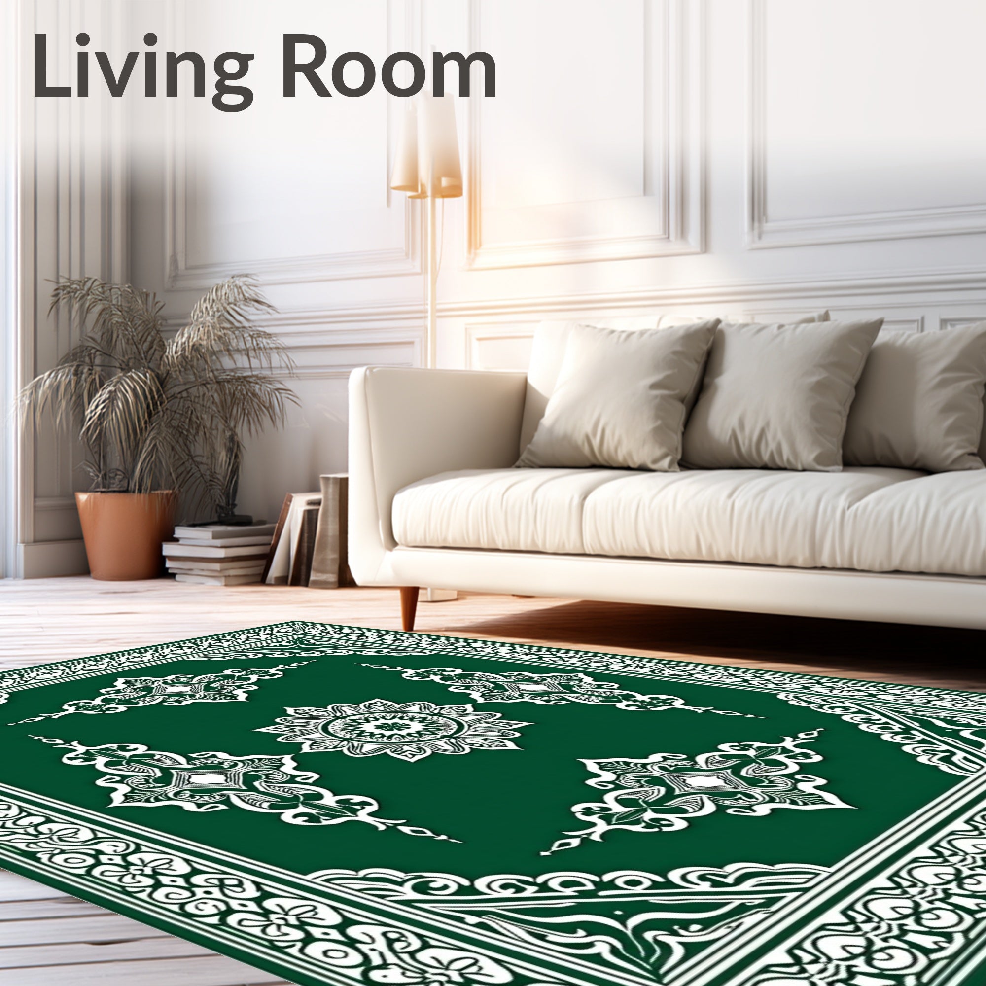 Deep Forest Green Ornate Medallion Rug
