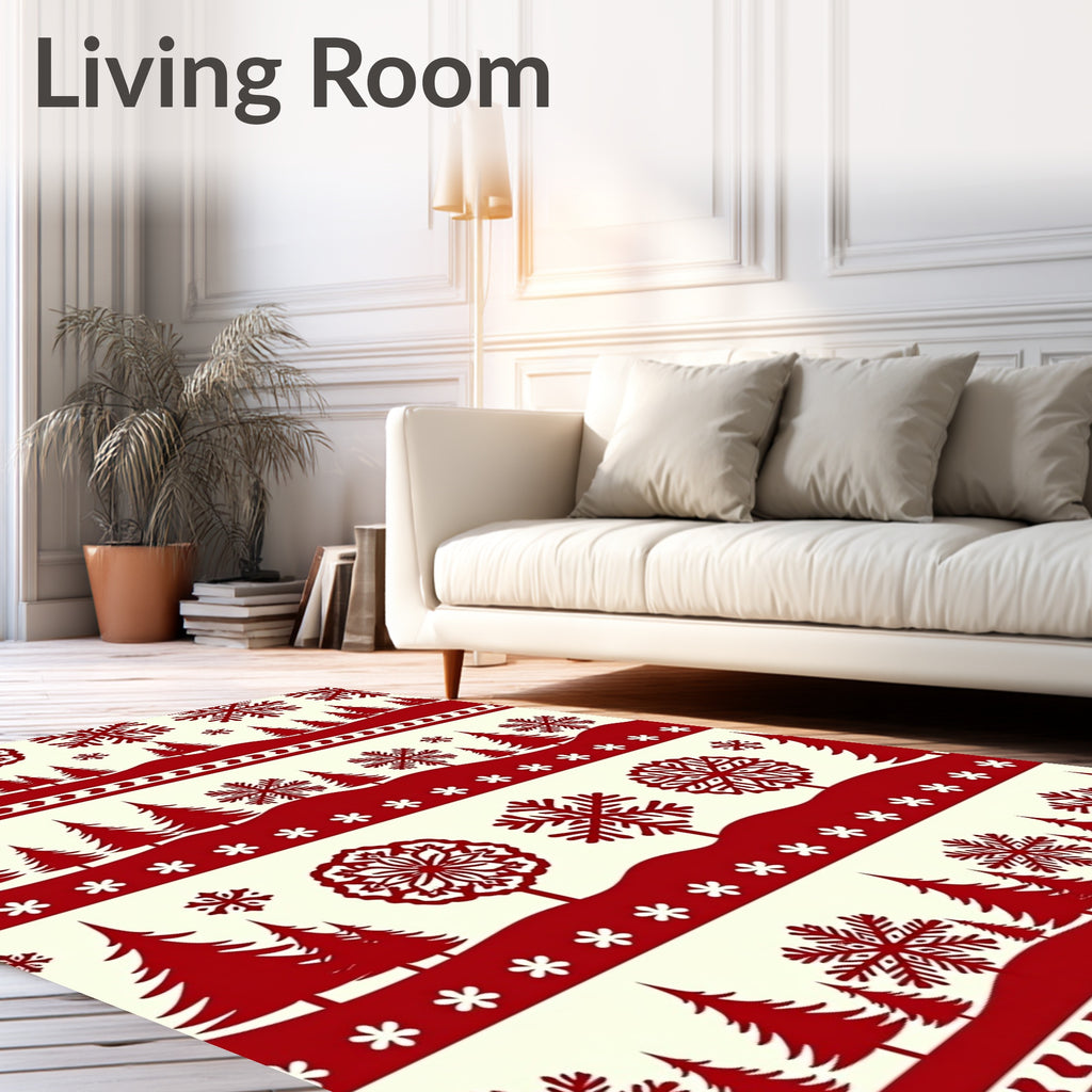 Rustic Red Forest Snowflake Scene Rug