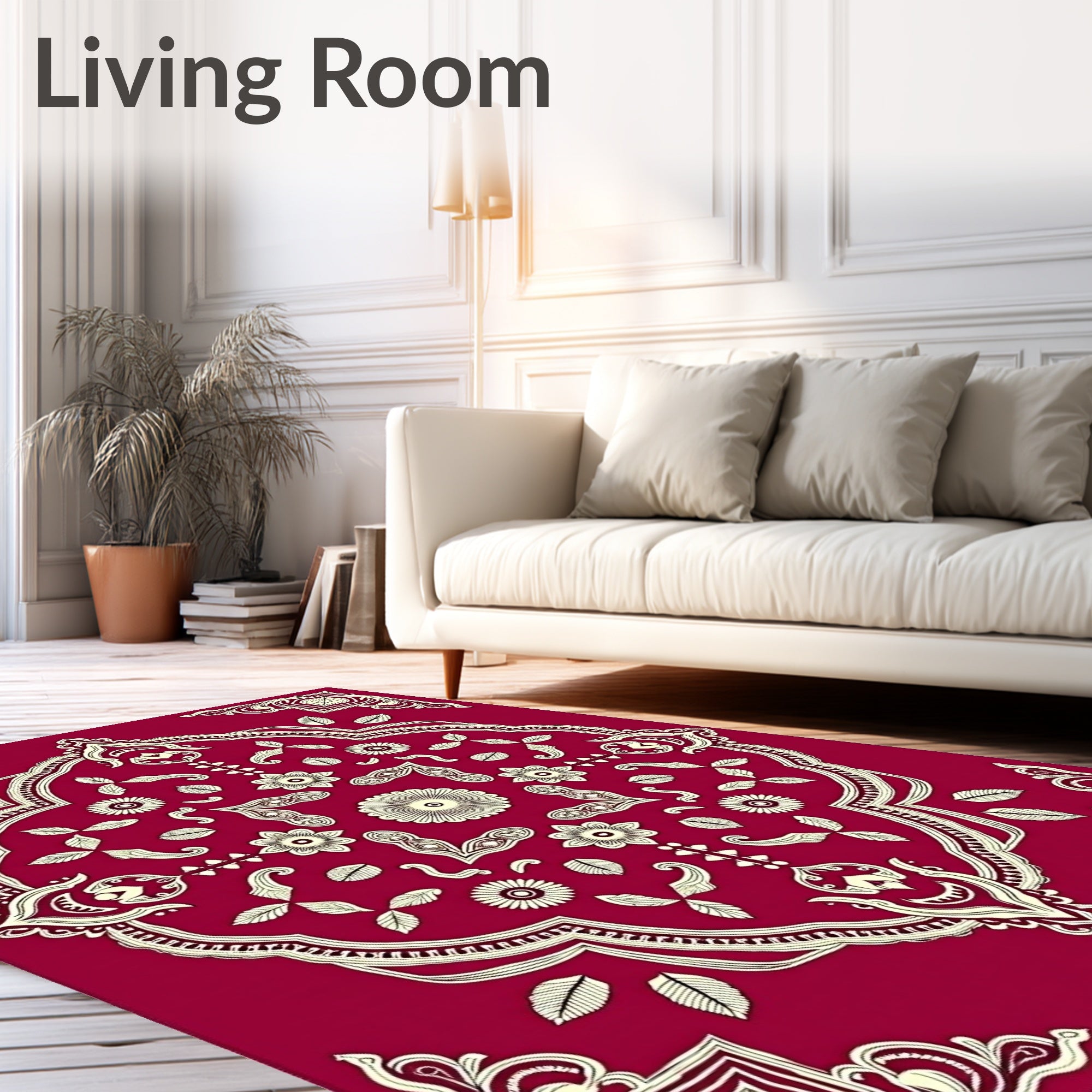 Crimson Red Floral Medallion Rug