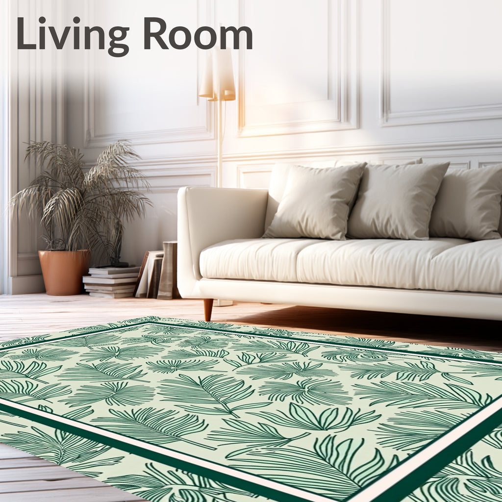 Green Tropical Foliage Border Rug