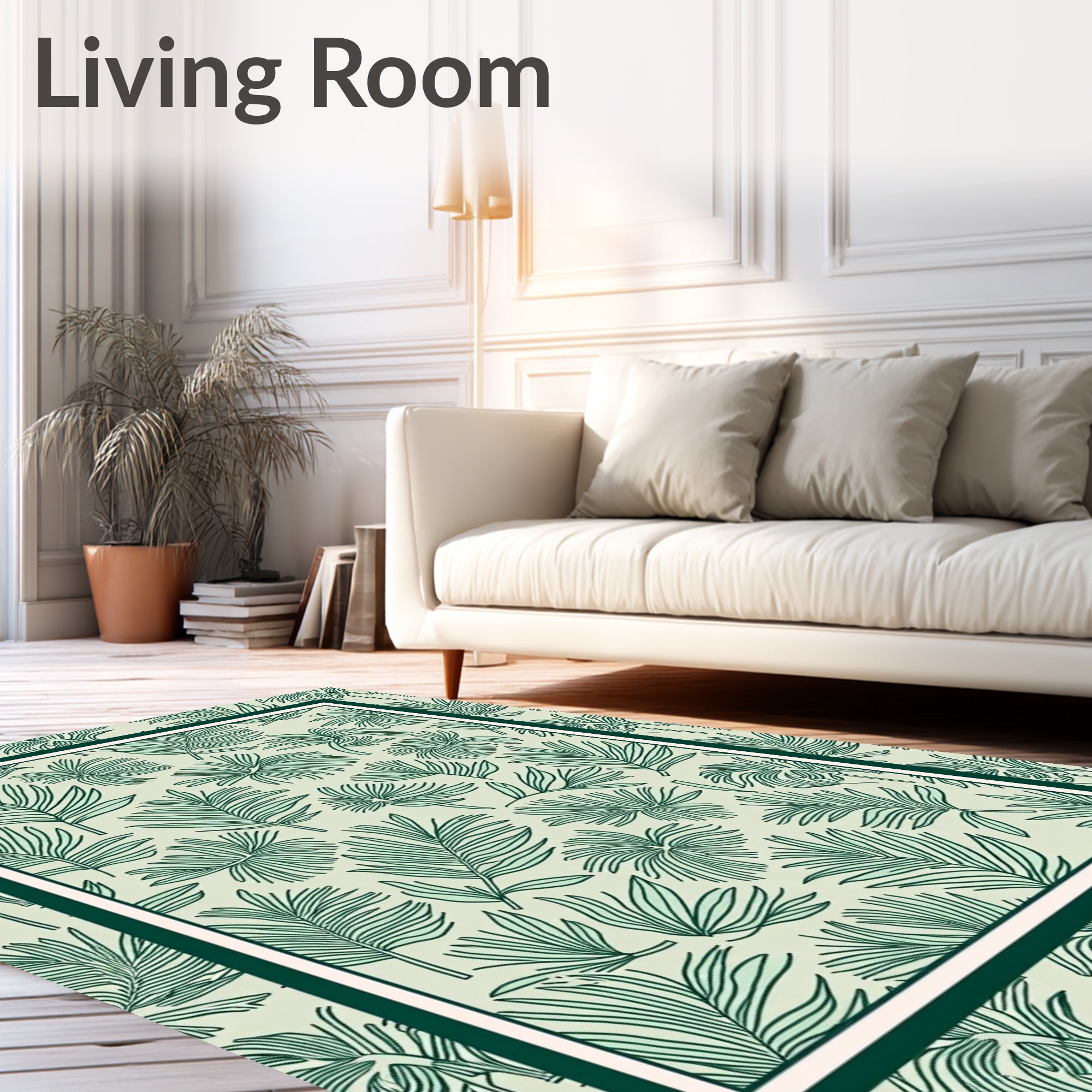 Green Tropical Foliage Border Rug