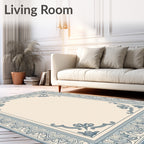 Ornate Blue Floral Vine Border Rug