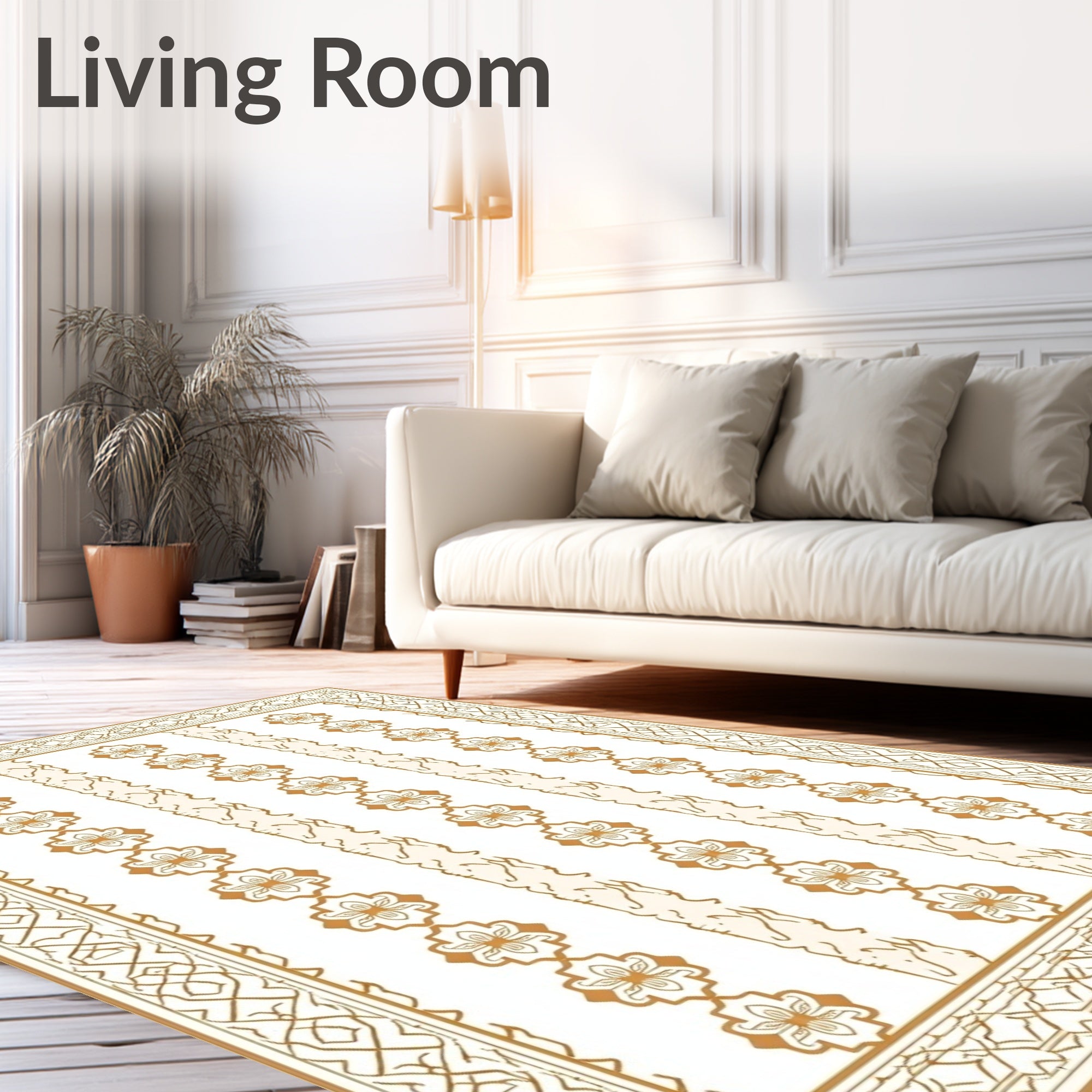 Rich Ochre Floral Garden Frame Rug