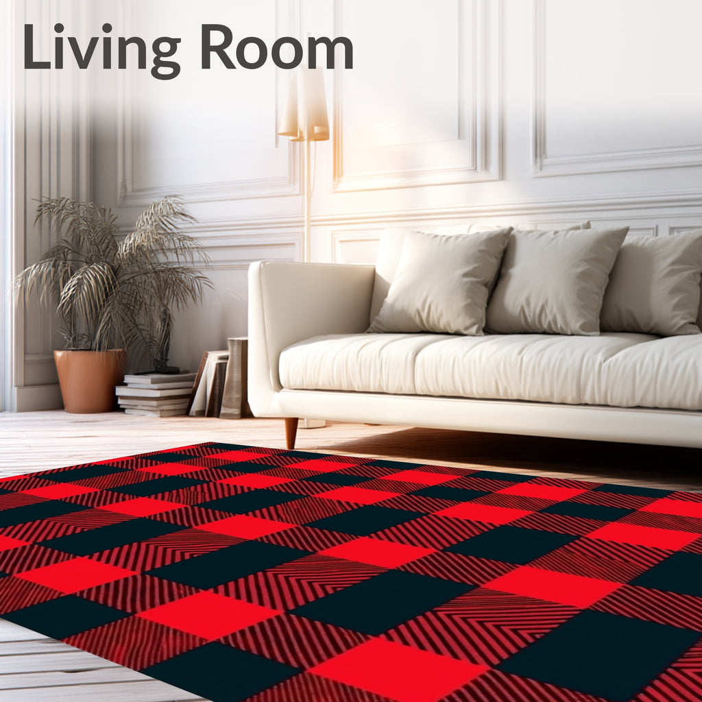 Red and Black Buffalo Check Squares Rug