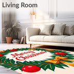 Festive Red Green Ornament Wreath Rug