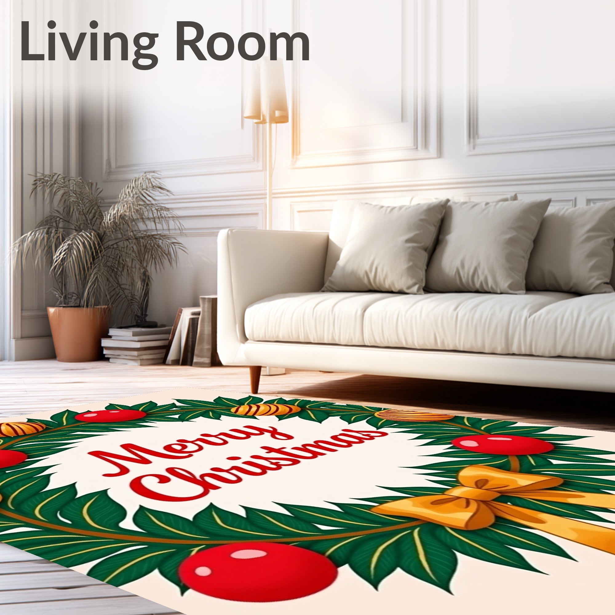 Festive Red Green Ornament Wreath Rug