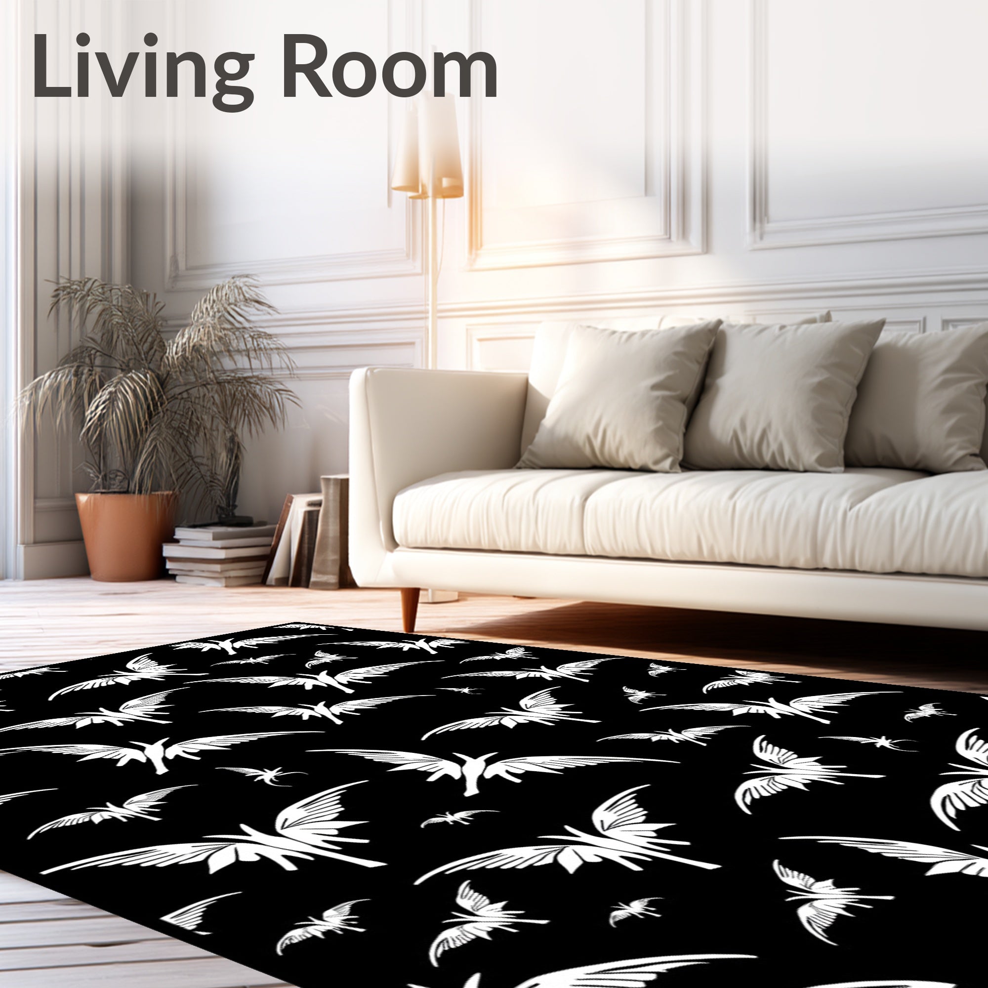 Classic White Flight Butterfly Repeat Rug
