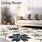 Black Floral Graphic Blossom Arrangement Rug