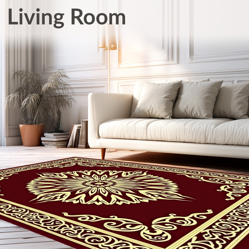 Crimson Golden Floral Medallion Border Rug