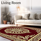 Crimson Golden Floral Medallion Border Rug