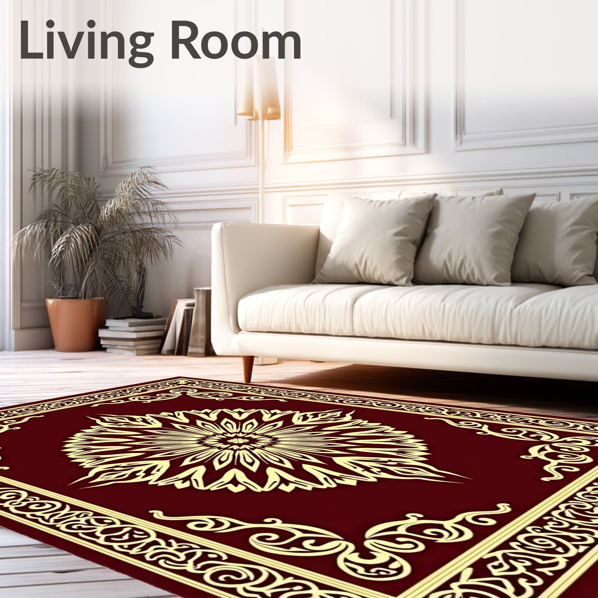 Crimson Golden Floral Medallion Border Rug