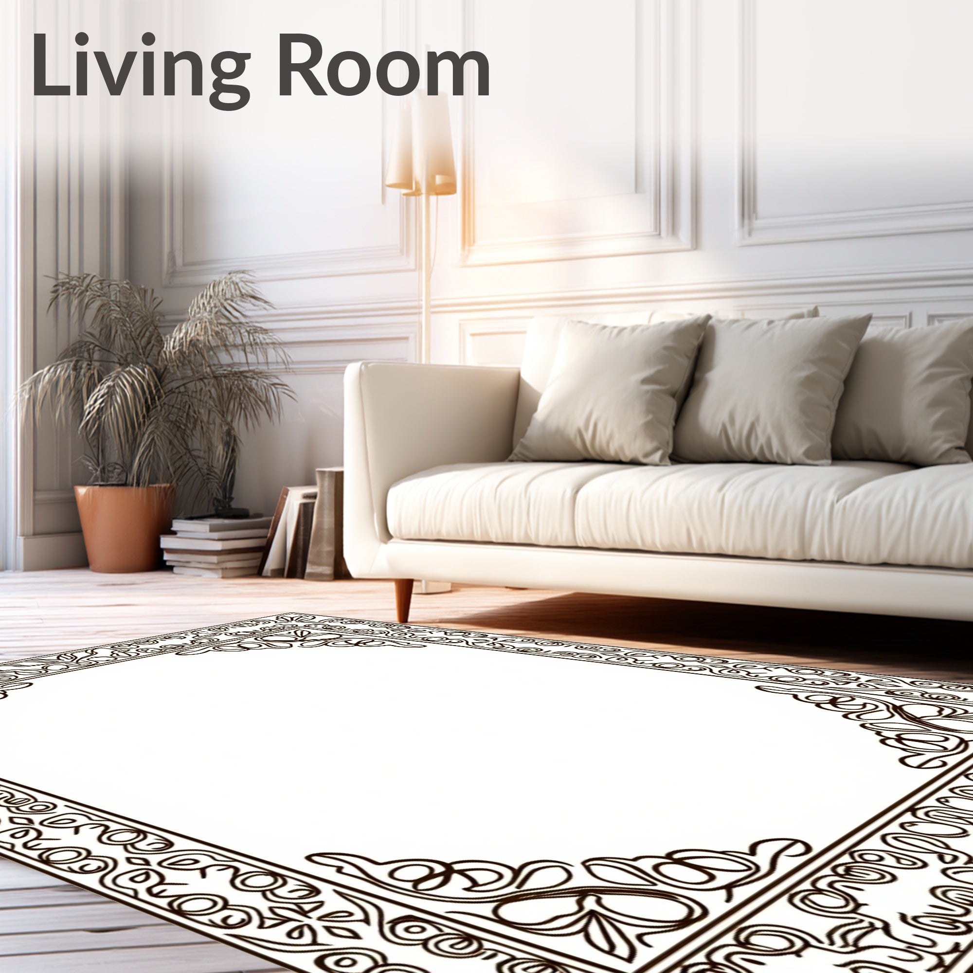 Intricate Floral Border Frame Rug