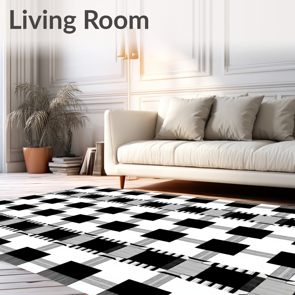 Monochromatic Black Grid Line Rug