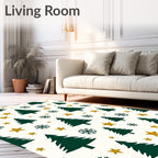 Festive Green Trees Gold Stars Snowflakes Rug