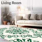 Forest Green Floral Swirl Medallion Rug