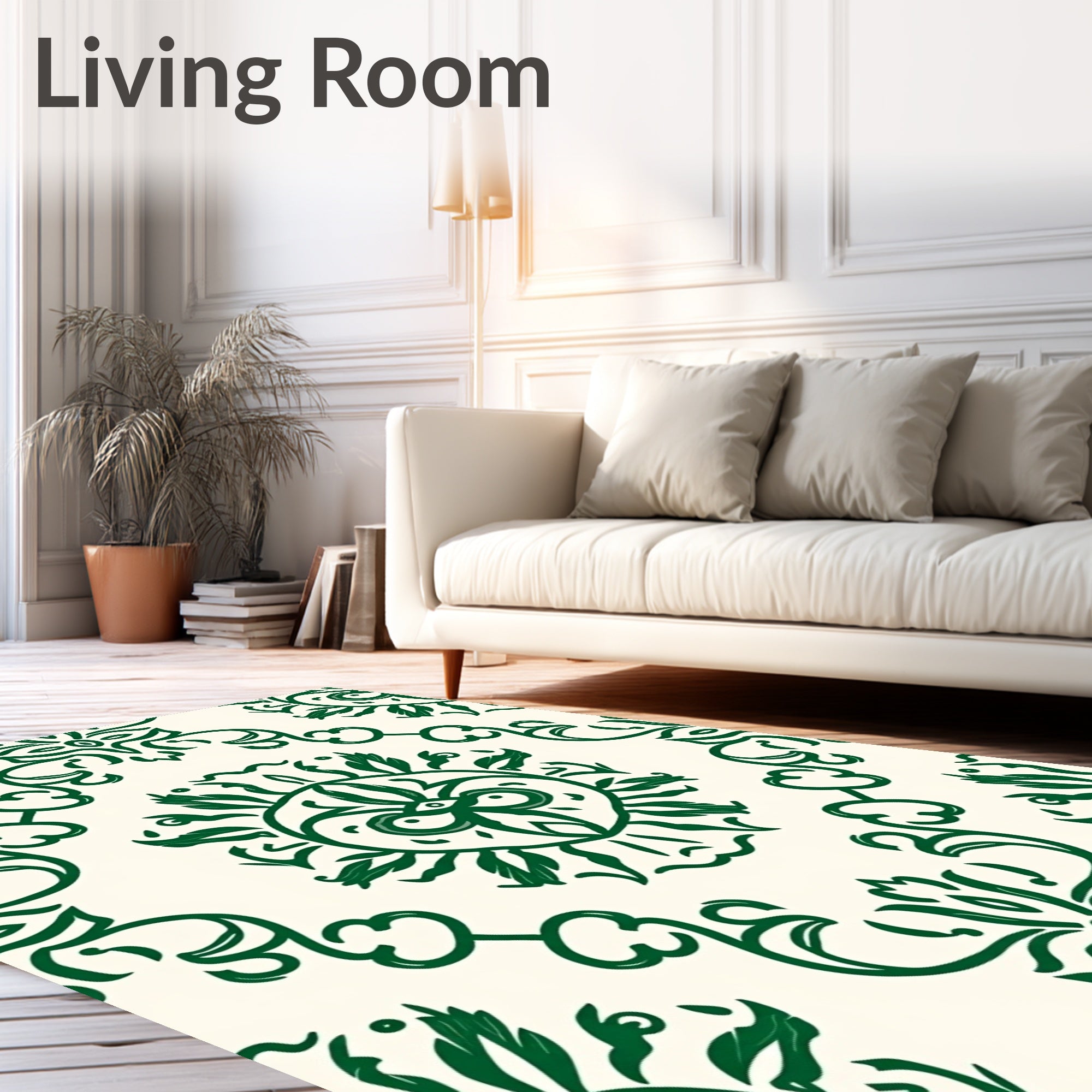 Forest Green Floral Swirl Medallion Rug