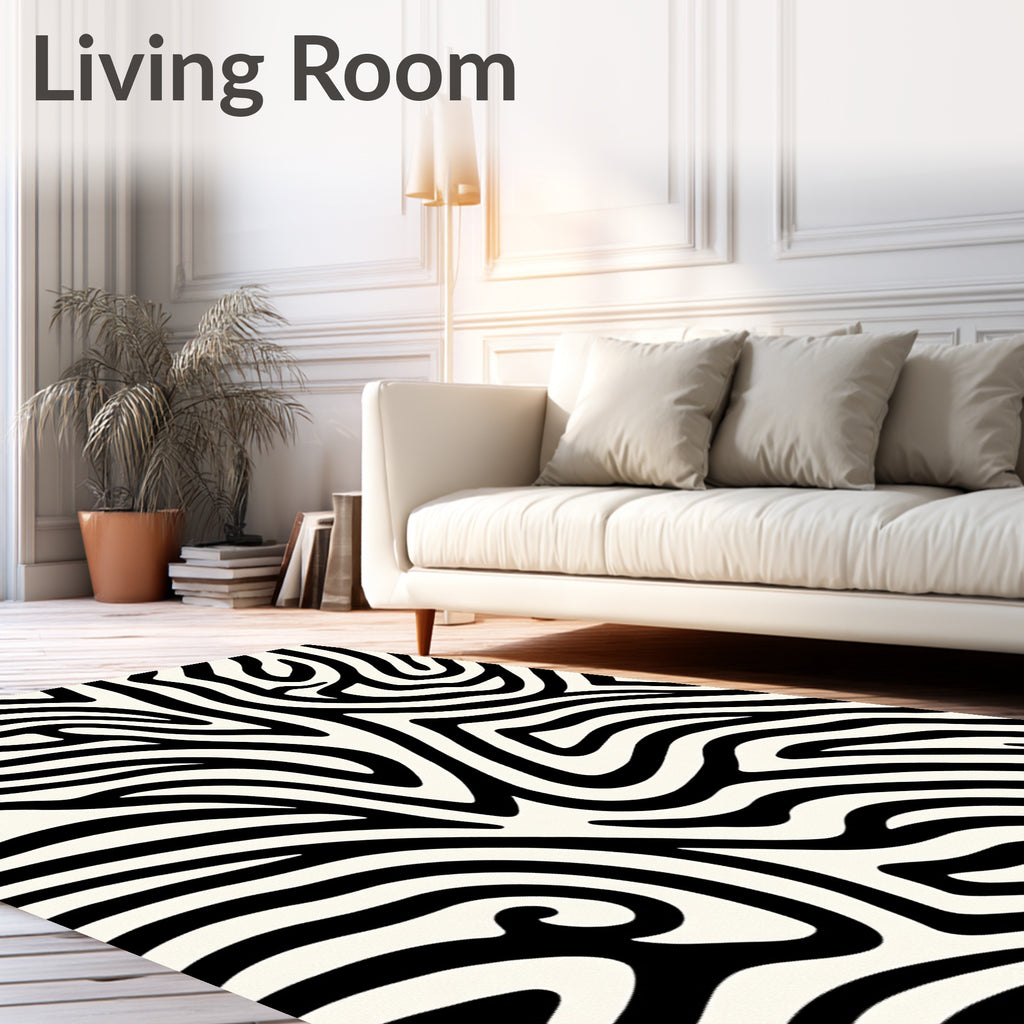 Bold Black White Animal Stripes Rug
