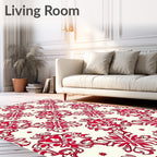 Crimson Floral Damask Cream Rug