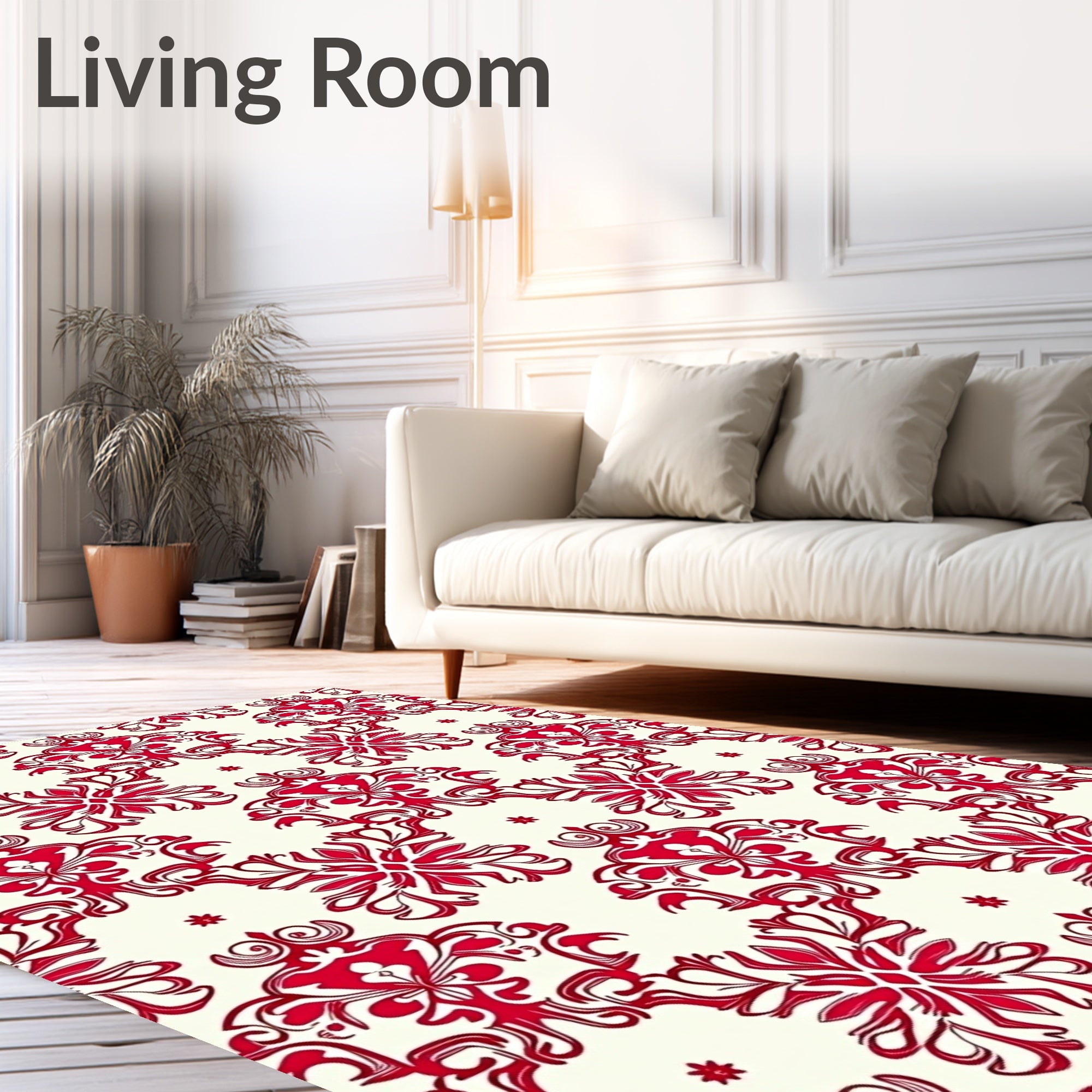 Crimson Floral Damask Cream Rug