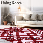 Crimson Red Gingham Floral Accents Rug