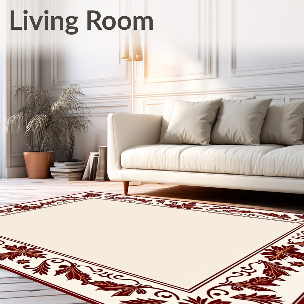 Ornate Burgundy Floral Border Rug