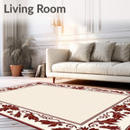 Ornate Burgundy Floral Border Rug