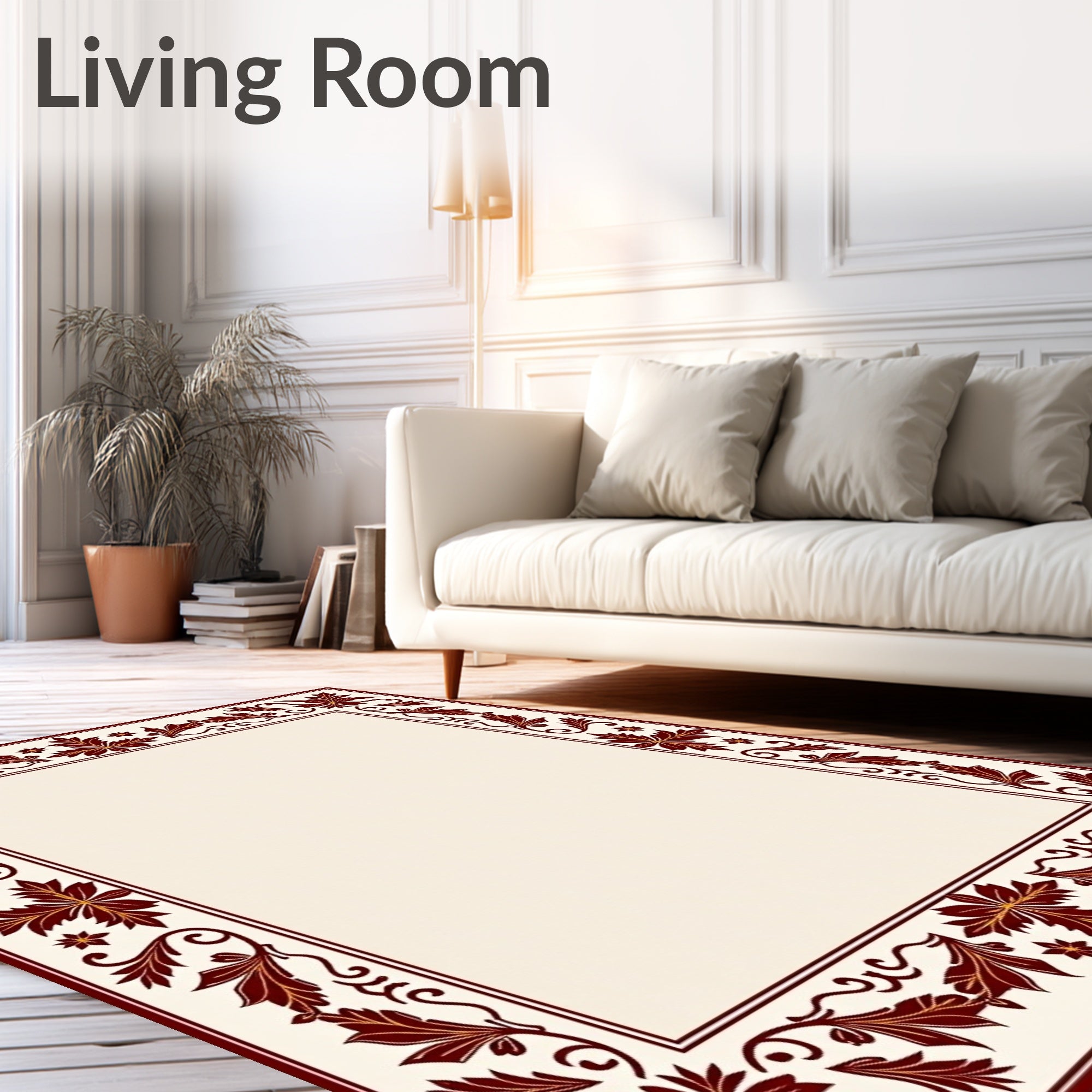 Ornate Burgundy Floral Border Rug