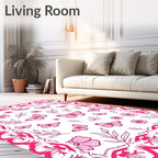 Whimsical pink butterfly floral border Rug