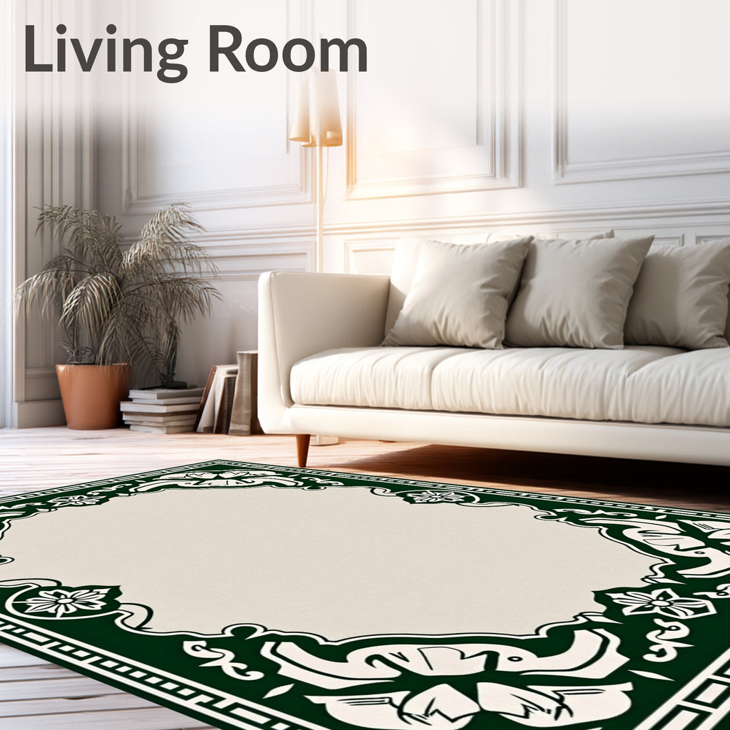 Emerald Scroll Floral Oval Frame Rug