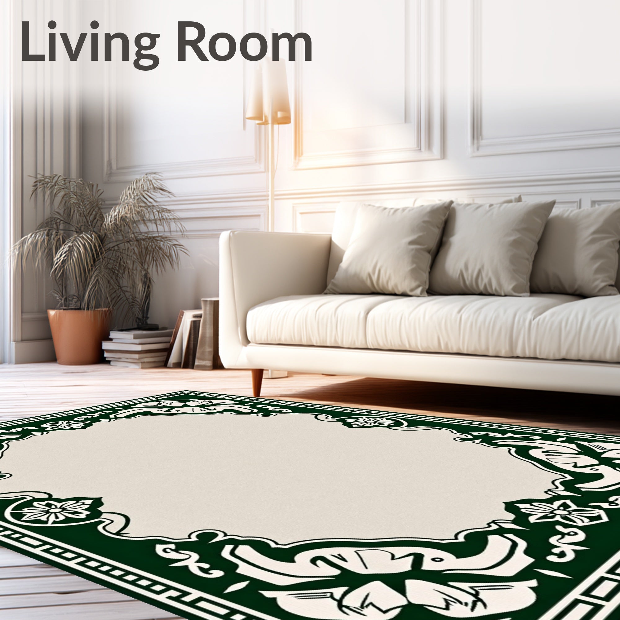 Emerald Scroll Floral Oval Frame Rug