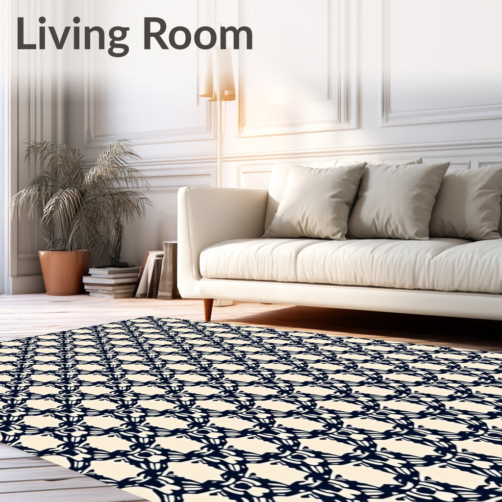 Elaborate Navy Ivory Lattice Rug