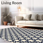 Elaborate Navy Ivory Lattice Rug