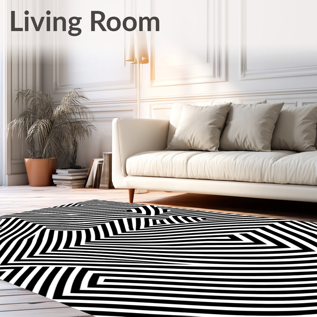 Black White Optical Illusion Maze Rug