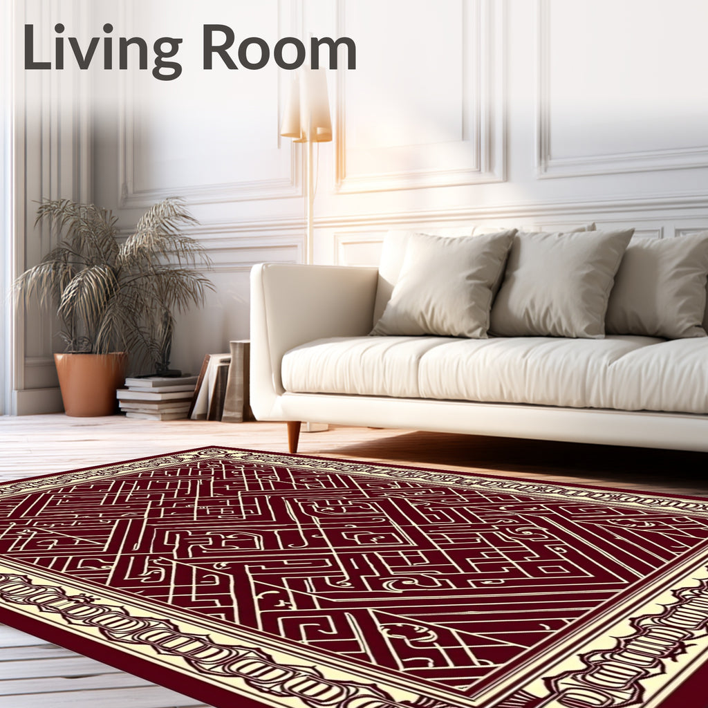 Crimson White Geometric Labyrinth Border Rug