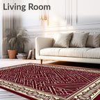 Crimson White Geometric Labyrinth Border Rug