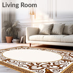 Rich Brown Scrollwork Oval Frame Rug
