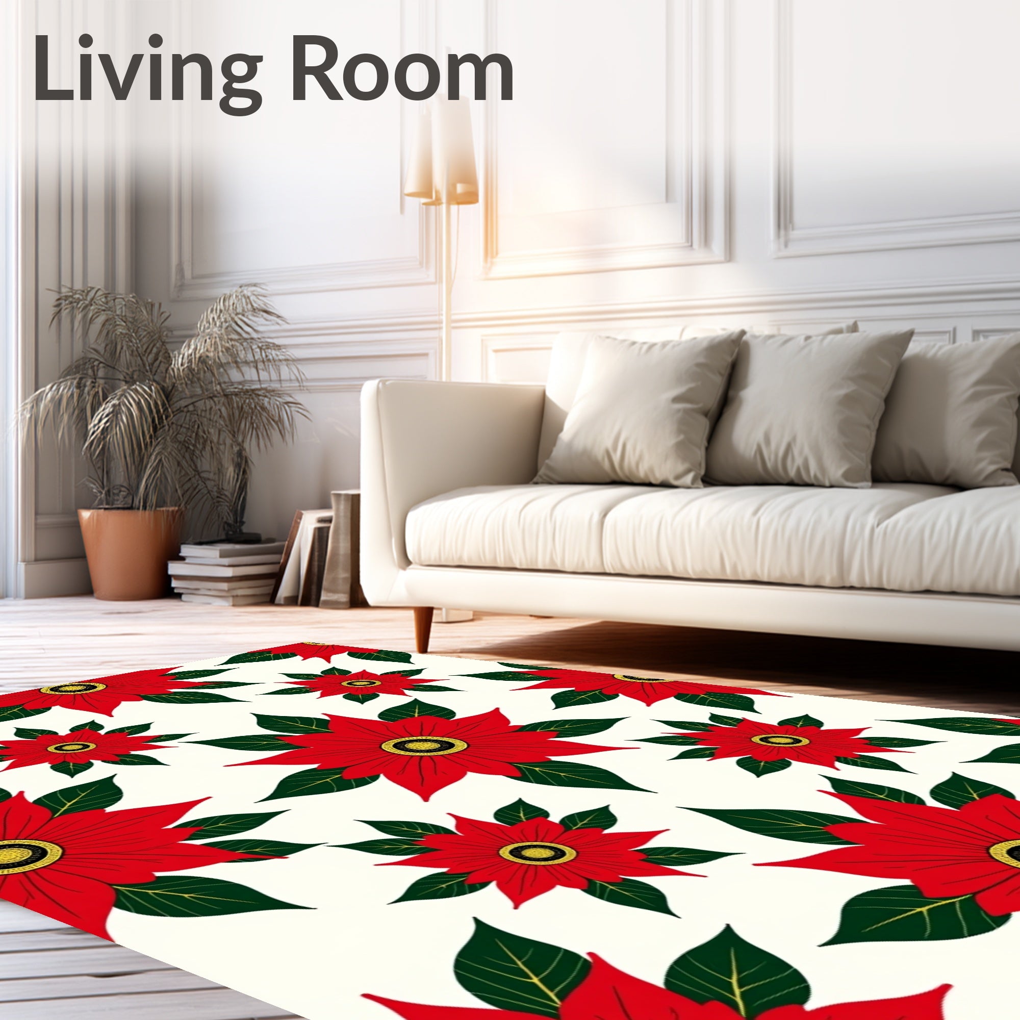 Vibrant Red Poinsettia Floral Arrangement Rug