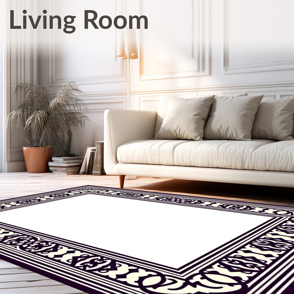 Classic Cream Dark Purple Border Rug