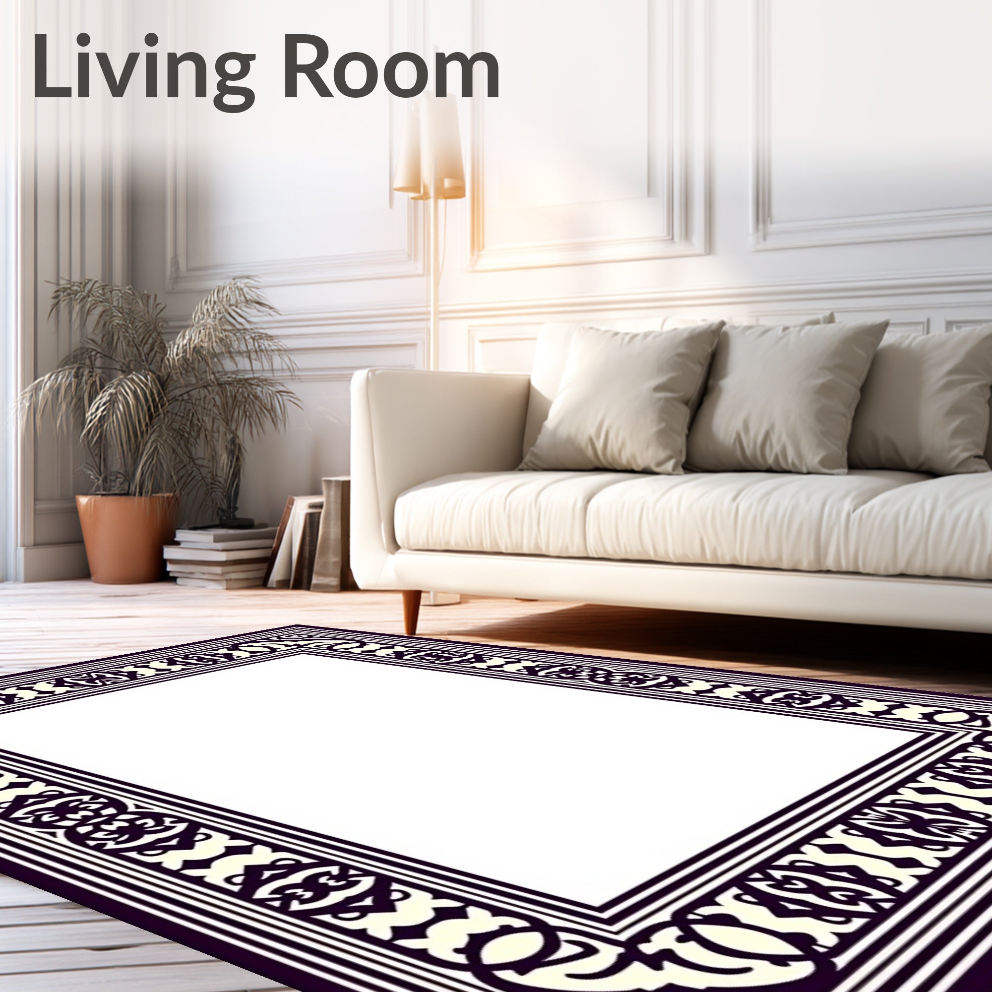 Classic Cream Dark Purple Border Rug