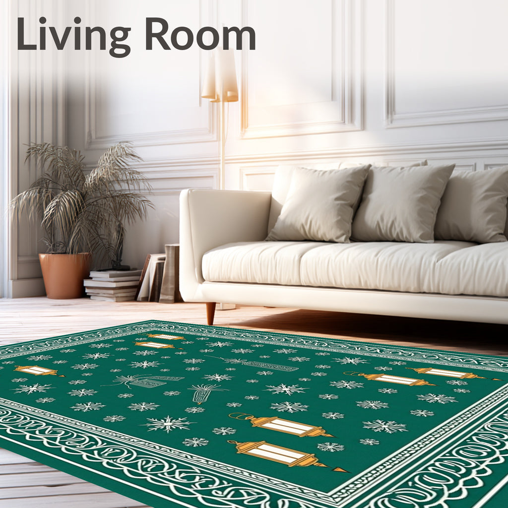 Emerald Lantern Snowflake Border Rug