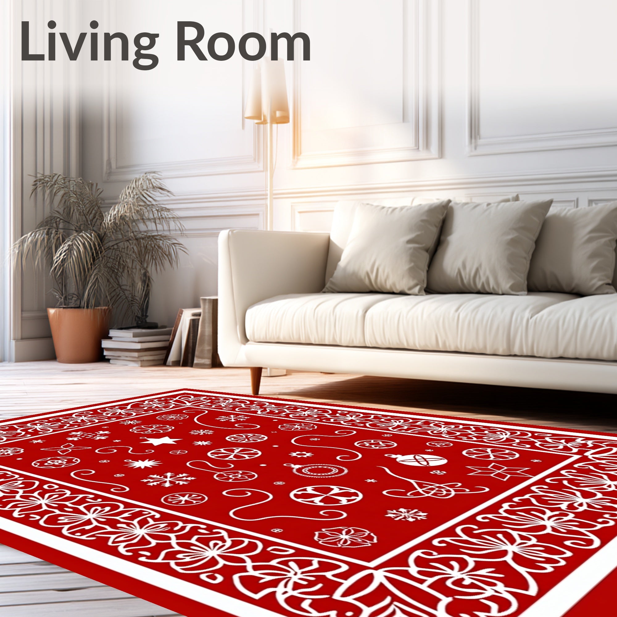 White Floral Snowflake Christmas Ornaments Rug