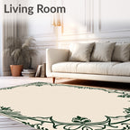 Dark Green Floral Accented Square Frame Rug