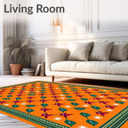 Orange Diamond Flower and Leaf Rug