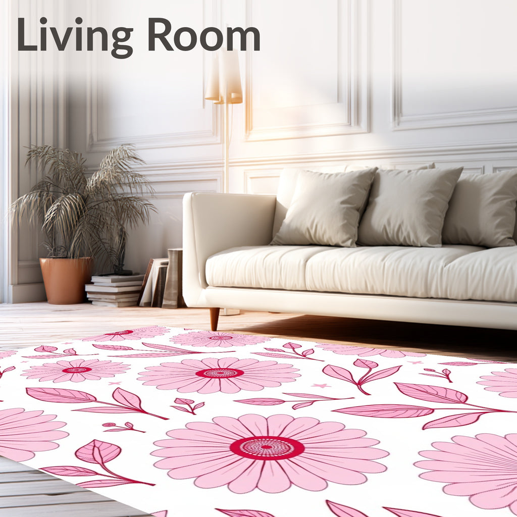 Pink Petal Daisy Branches Swirl Rug