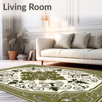 Olive Green Floral Medallion Centerpiece Rug