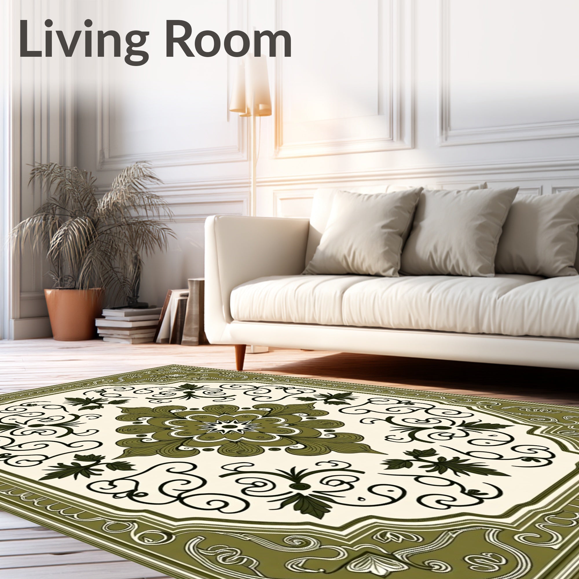 Olive Green Floral Medallion Centerpiece Rug