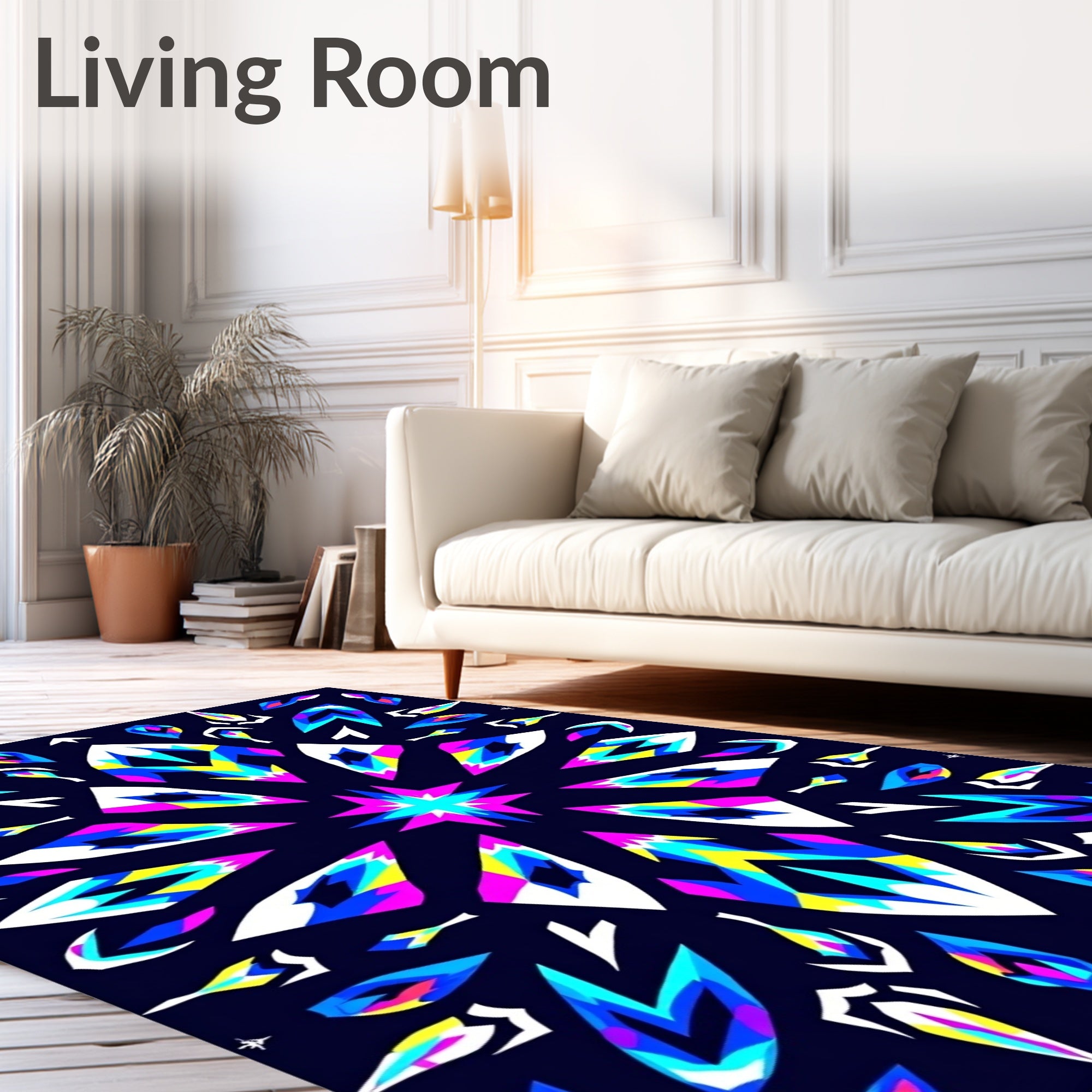 Vibrant Electric Starburst Mandala Rug
