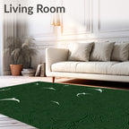Dark Teal Swirling Birds Art Rug