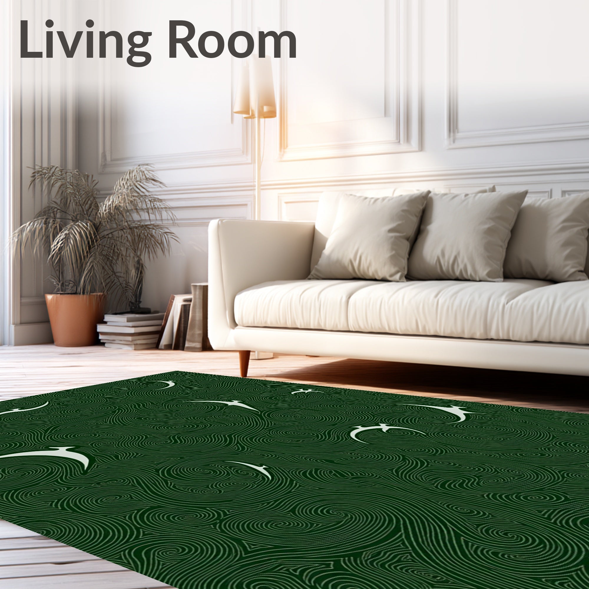 Dark Teal Swirling Birds Art Rug