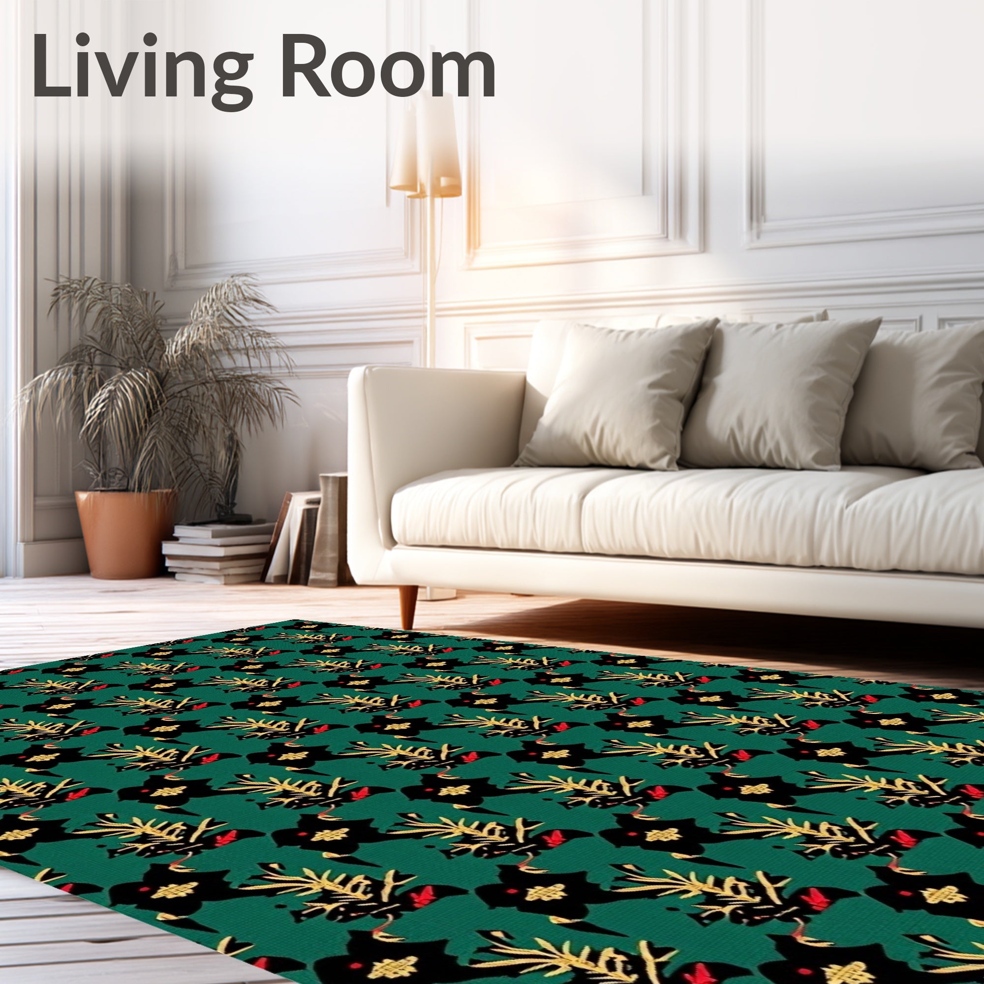 Emerald Green Tropical Floral Arrangement Rug